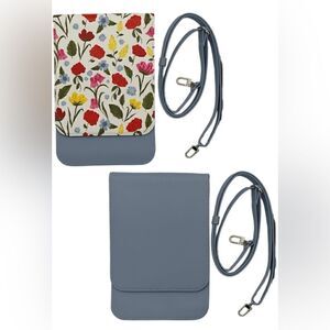 Caseable Crossbody Phone Bags w/RFID Protection Botanical/Dusty Blue Set of 2